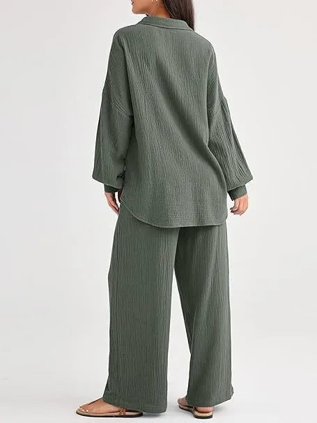 2026 Spring and Summer Casual Suit New Fashion Suit Loose Casual Top Wide Leg Pants Two-piece Set for Women