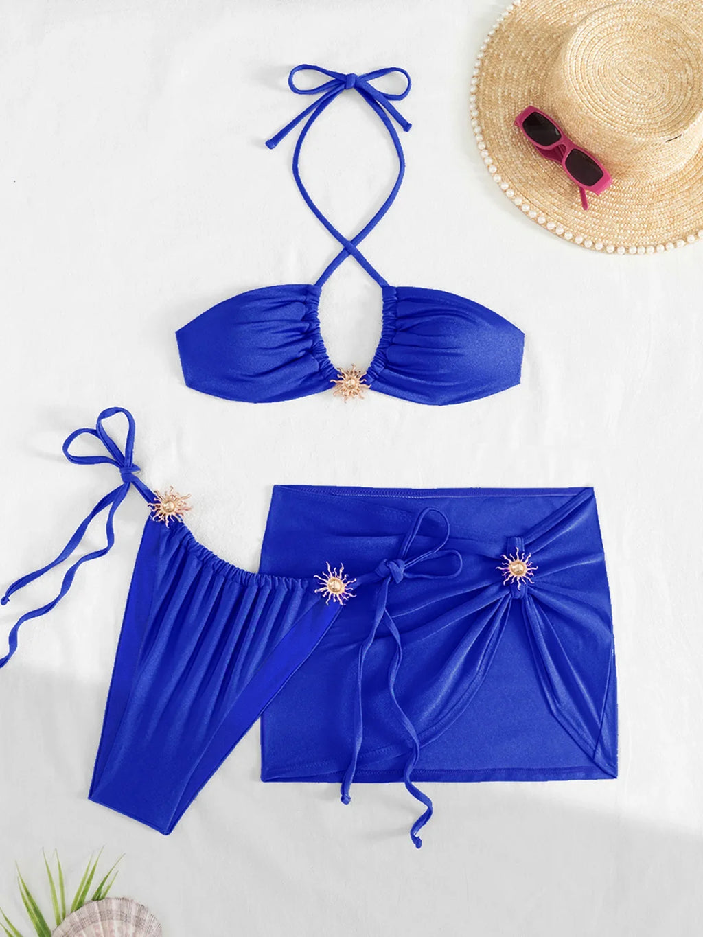 With Skirt Halter High Cut Strappy Bikini Female Swimsuit Women Swimwear Three-Pieces Bikini Set Bather Bathing Suit Swim V6398