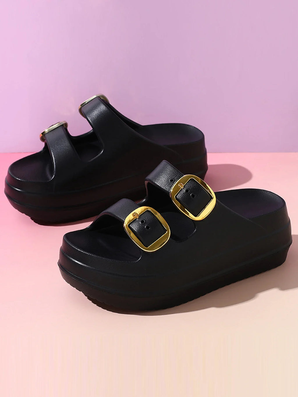 Women's Slippers Solid Color One Line  Thick Soles Anti Slip and Wear-resistant Fashionable Simple Indoor Outdoor Beach Sandals