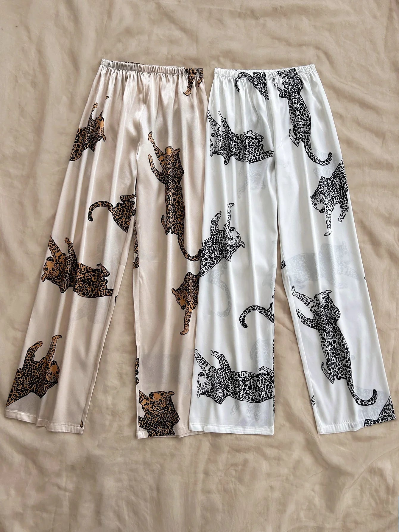 2 Pcs Leopard Women's Prints Loose Fit Pants with Elastic Waist Comfortable Lounge and Casual Wear for Ladies