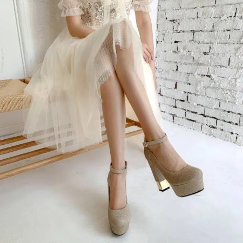 2025 New Style Women Pumps Thick Heel Drees Shoes Summer Bling platform Shoes Female Super High Heels Stripper Mujer Big Size 43