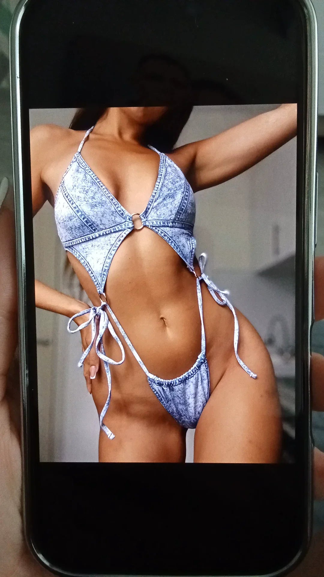 DEKA Brazilian Denim Printed Tummy Cut Out Halter Women Hollow Out Swimwear One Piece Swimsuit High Leg Cut Monokini Bathing Sui