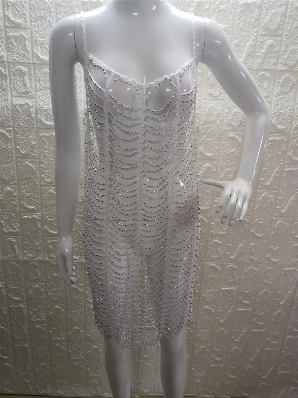 Luxury Bling Diamond Rhinestones Hollow Out Long Tunic Beach Cover Up Women Cover-ups Beach Dress Beach Wear Beachwear Female