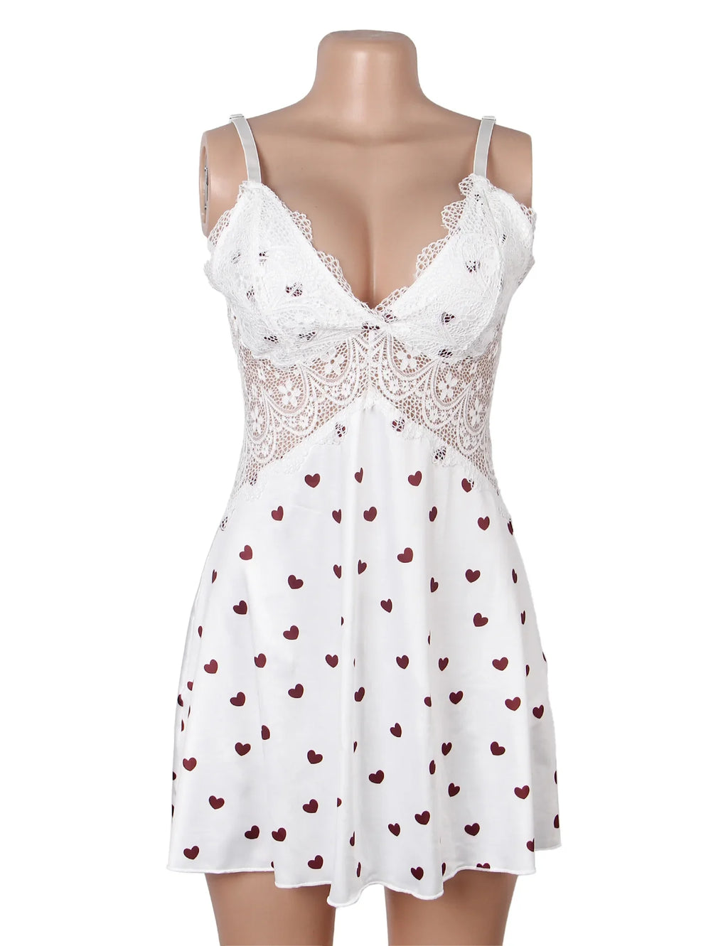 White Lace Babydoll Chemise for Women V Neck See Through Sleepwear Plus Size with Thong