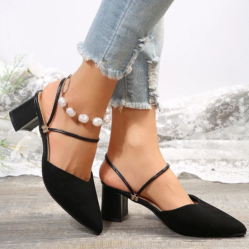 Zoki Sexy Pointed Toe Thick Heels Sandals Women 2026 Flock Slip On High Heel Party Shoes Woman Plus Size 42 Fashion Sandalias