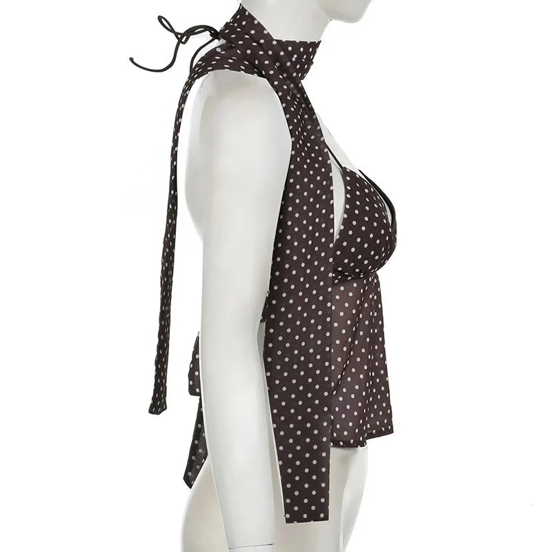 Y2k Style Polka Dot Tank Top Women Sexy Deep V neck Backless Women's Tanks Fashion Night club Outfit Lady 2026 Summer Dress up