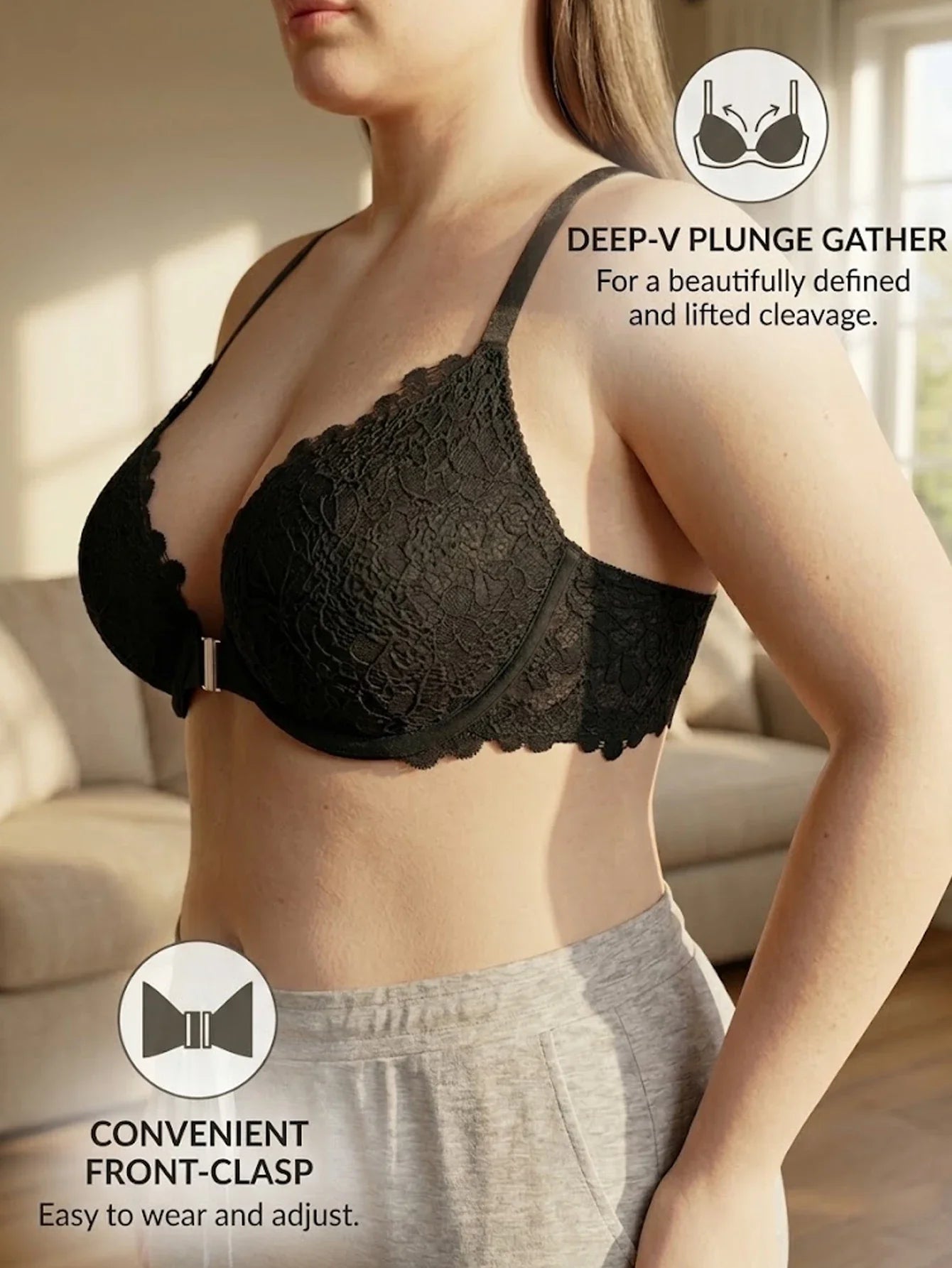 Women B C D E Cup Lace Backless Push Up Bra Underwire Side Shaping Underwear Sexy Floral Lace Bralette Adjustable Strap Lingerie