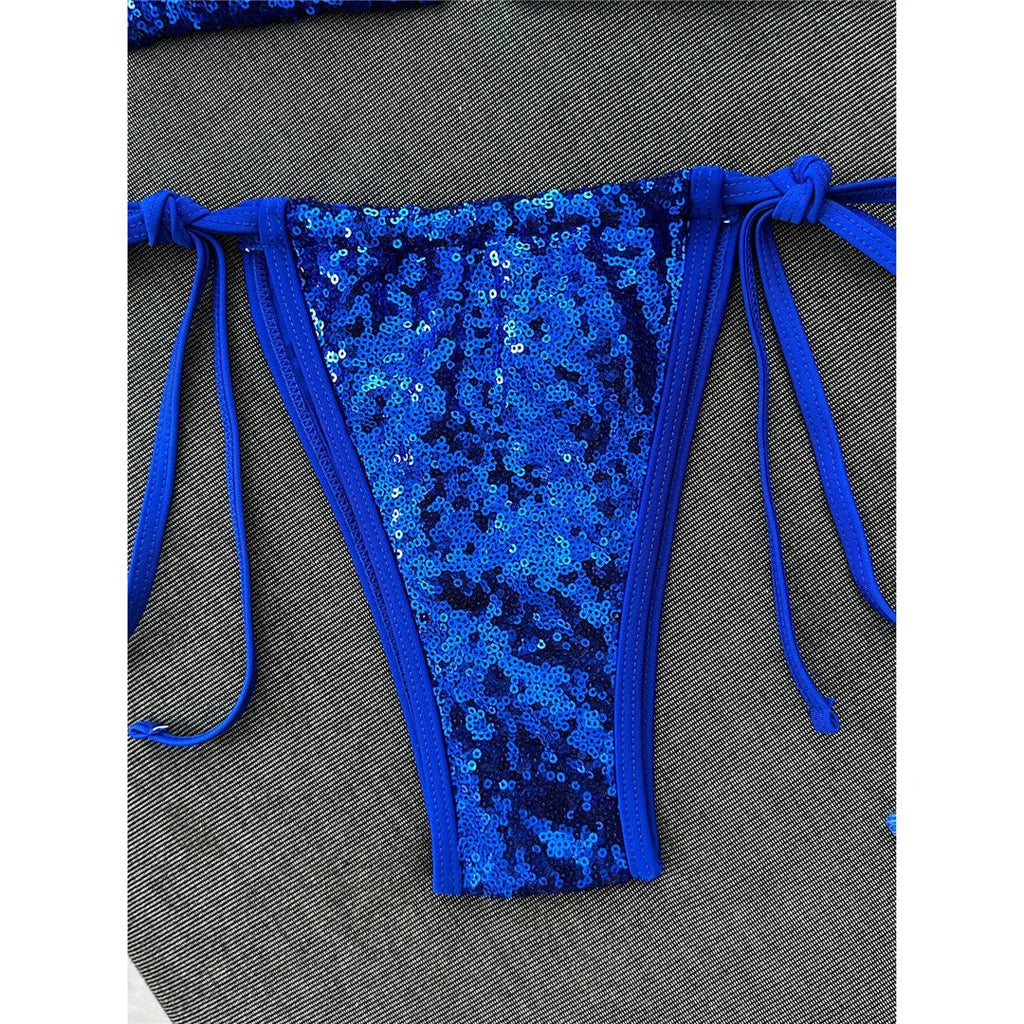Sequins Halter Bikini Female Swimsuit Women Swimwear Two-Pieces Bikini Set High Cut Leg Padded Bather Bathing Suit Swim V8302