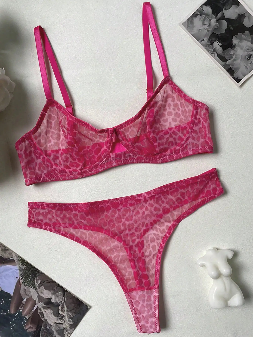 Leopard Printed See Through Bra and Panty Set Women Sexy Lingerie Ultra-thin Transparent Underwear Intimate Sleepwear