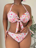 2026 Halter Push Up Bikini Large Plus Size Swimsuit Women High Waist Swimwear Female Printed Bathers Bathing Swimming Swim Suit