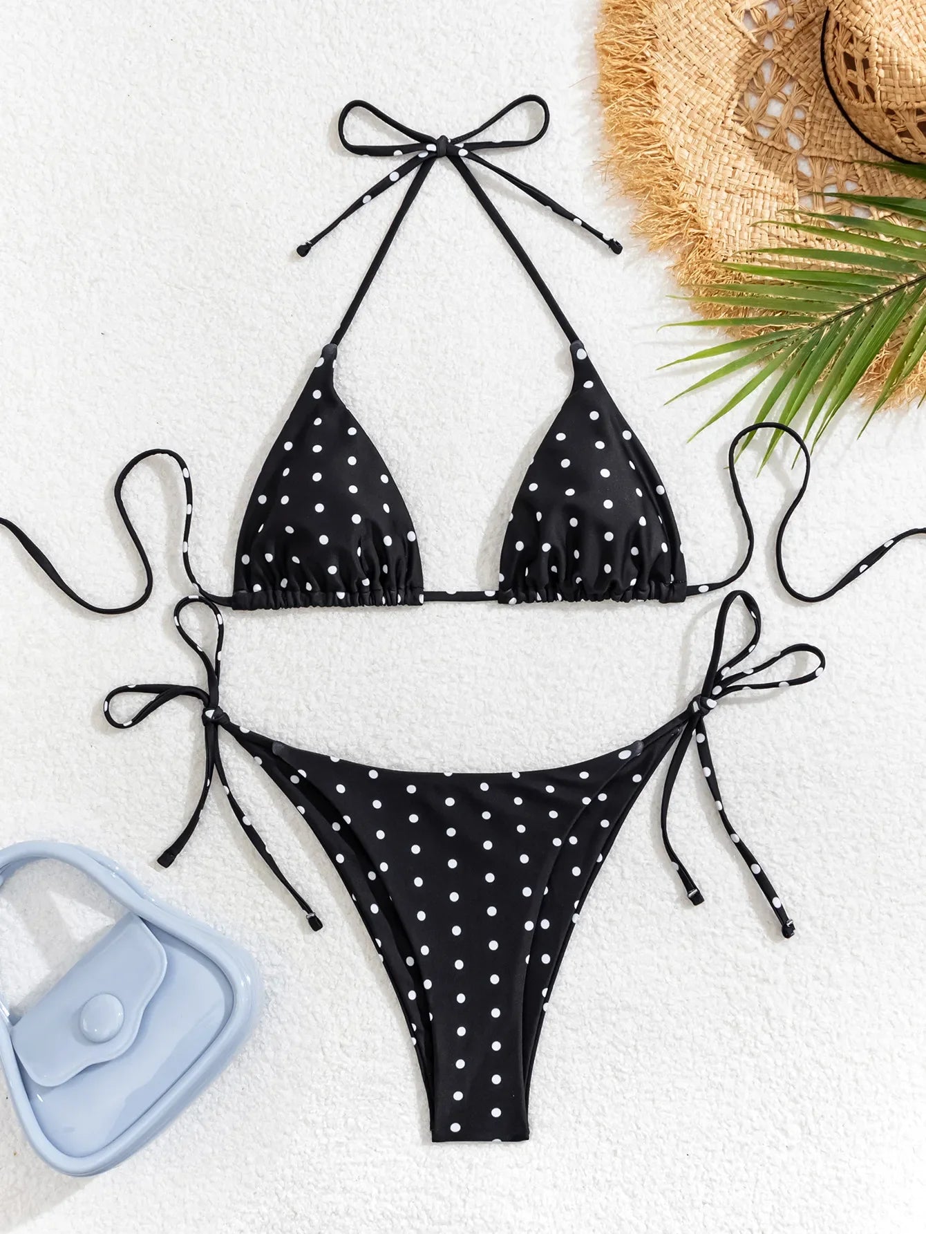 New Retro Polka Dot Tie Side Bikini Set for Women, Sexy Push Up Halter Neck Swimwear, High Waist Beach Bathing Suit, Summer