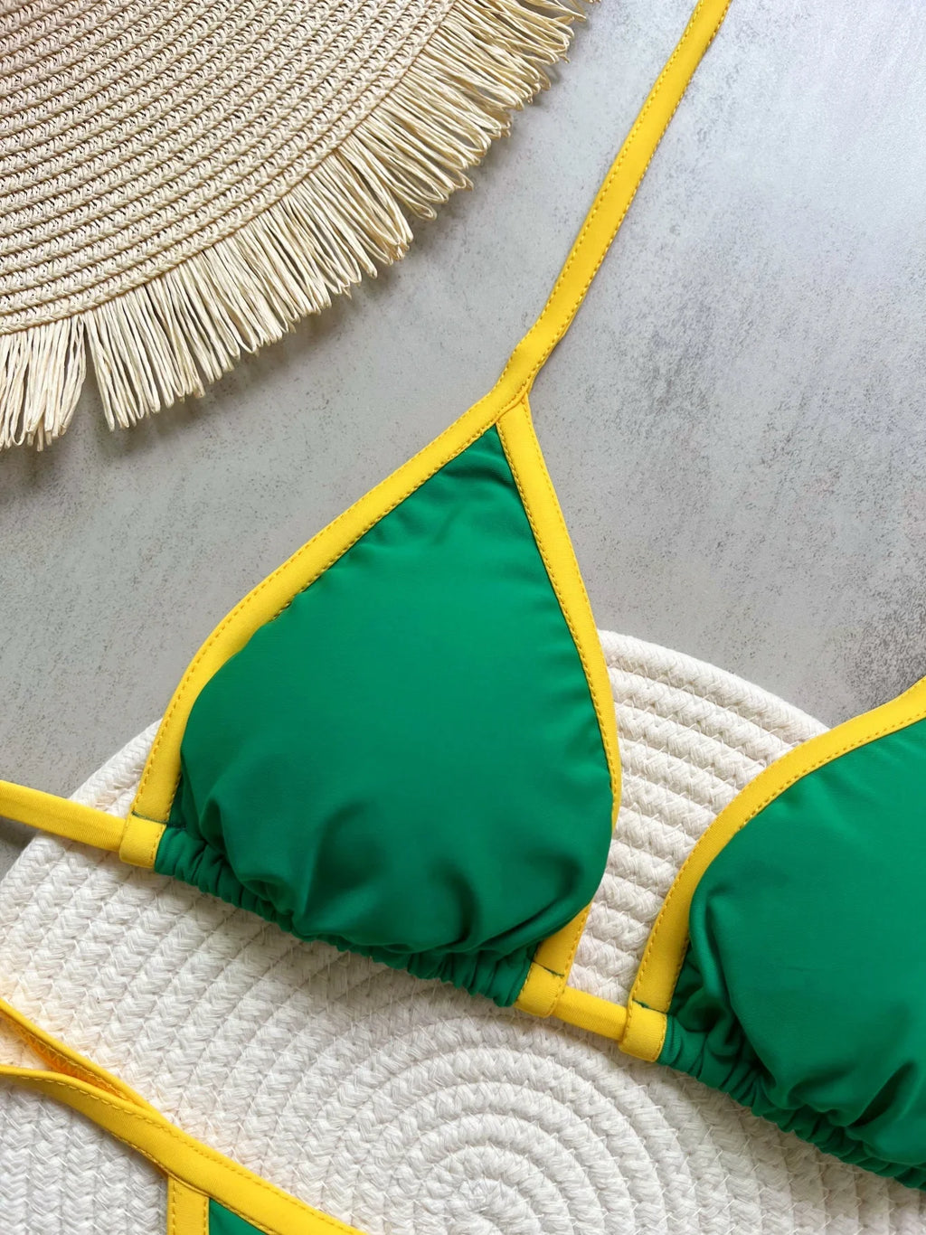 Solid color sexy embroidered Brazilian flag bikini set, women's swimsuit 2-piece set, summer beach bikini