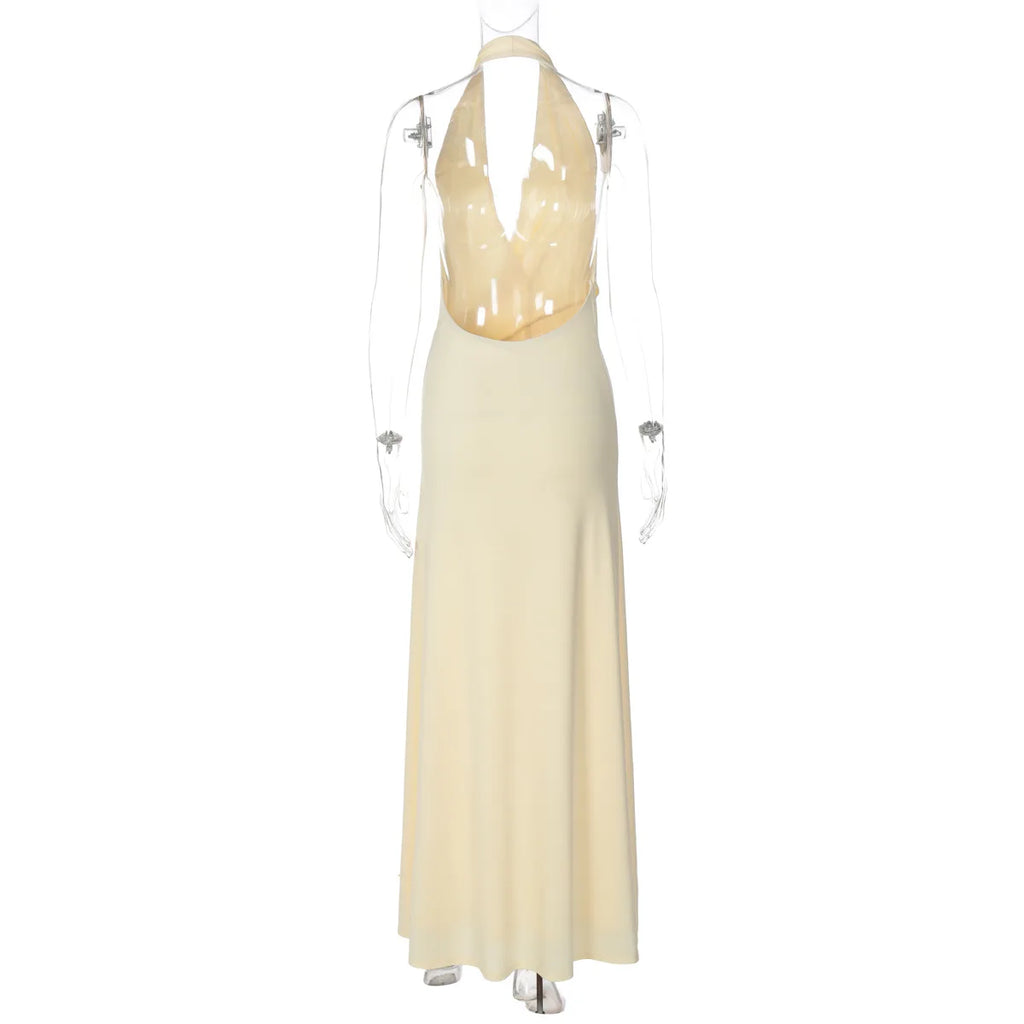 FDYOUI 2026 Summer Deep V-neck Hollow Out Long Maxi Evening Dress Women Chic Backless High Slit Ruched Solid Party Club Dresses