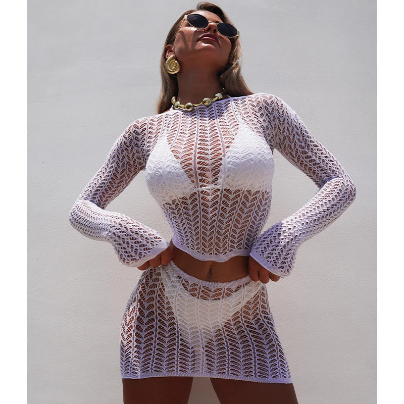 See Through Tassel Fishnet Cover Up Dress Women Sexy Long Sleeve Fringe Bodycon Beach Dress Summer Rave Festival Outfit Set