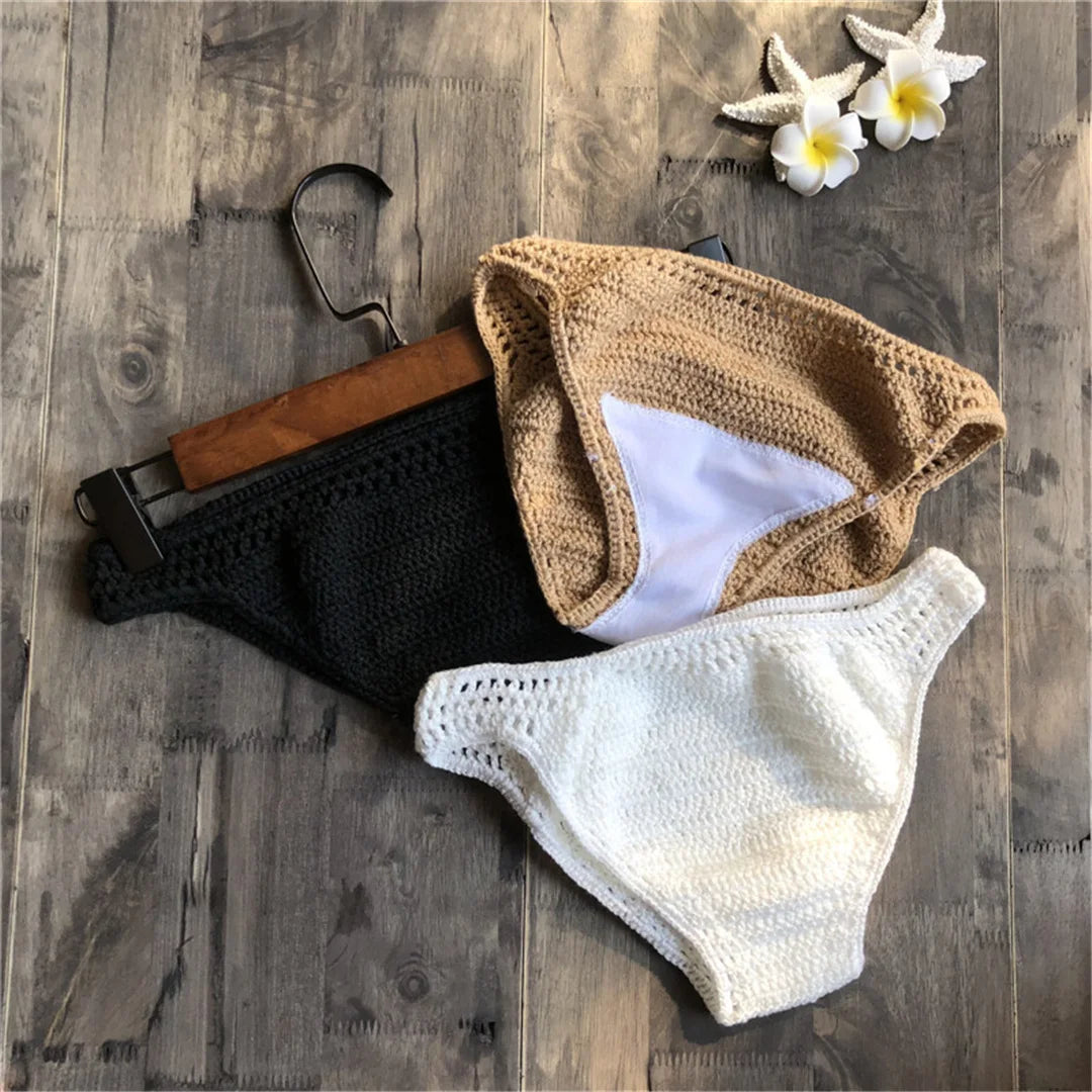 S - XL 9 Colors Crochet Knitted Bikini Bottom Swim Brief Women Swimwear Female Bather Brazilian Tanga Panties Underwear V4195