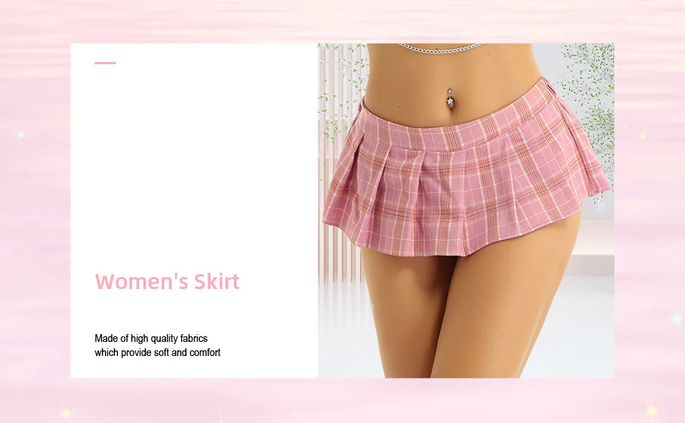 Sexy Plaid Pleated Mini Skirt Cosplay Outfit for Women Bodycon Clubwear Japanese Style Cute Ultra Short Lingerie Costume