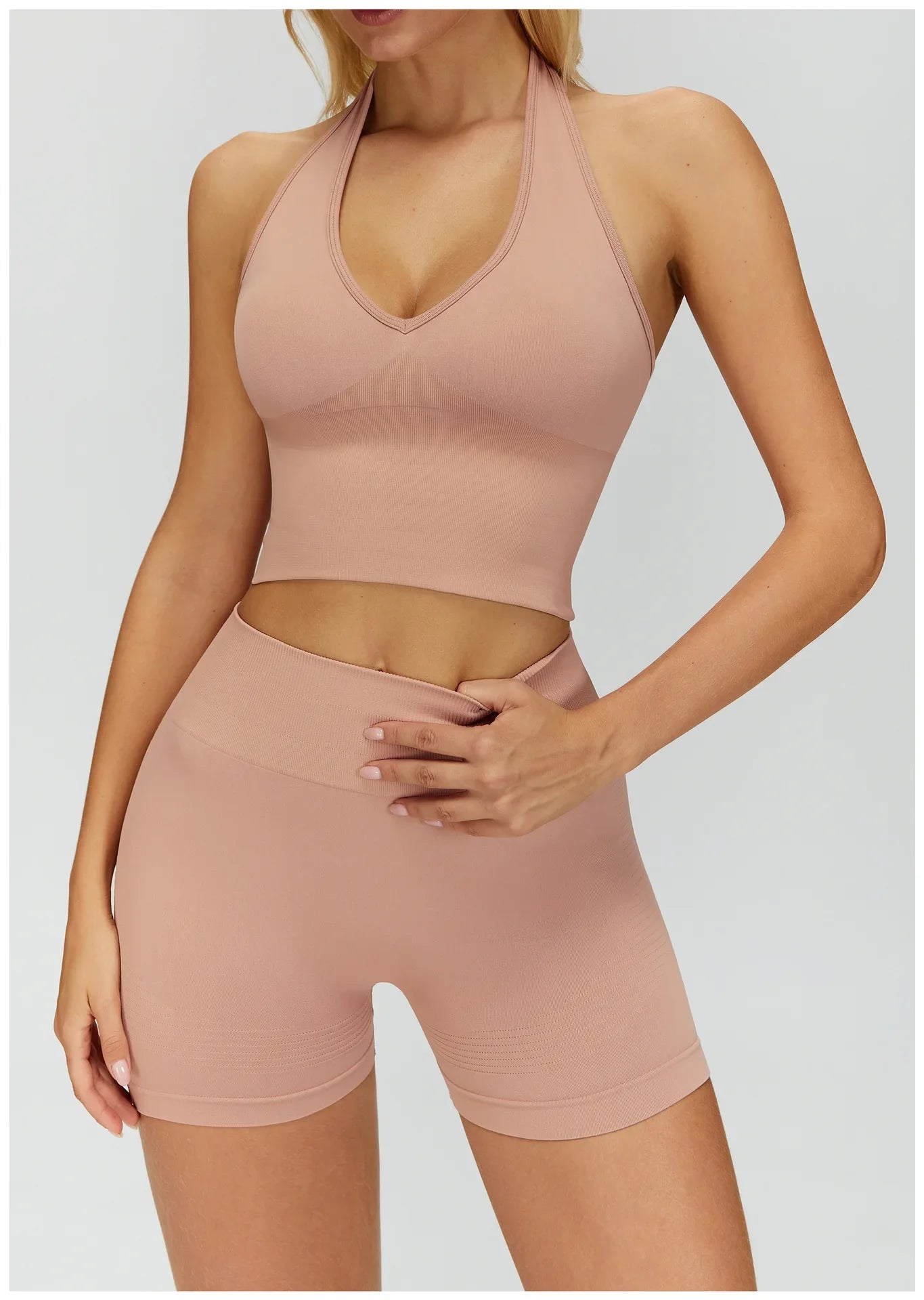 Seamless High Stretch Sports Bra Women Halter Yoga Bra Padded Backless Sports Bras Gym Crop Top Push Up Workout Yoga Tops Woman