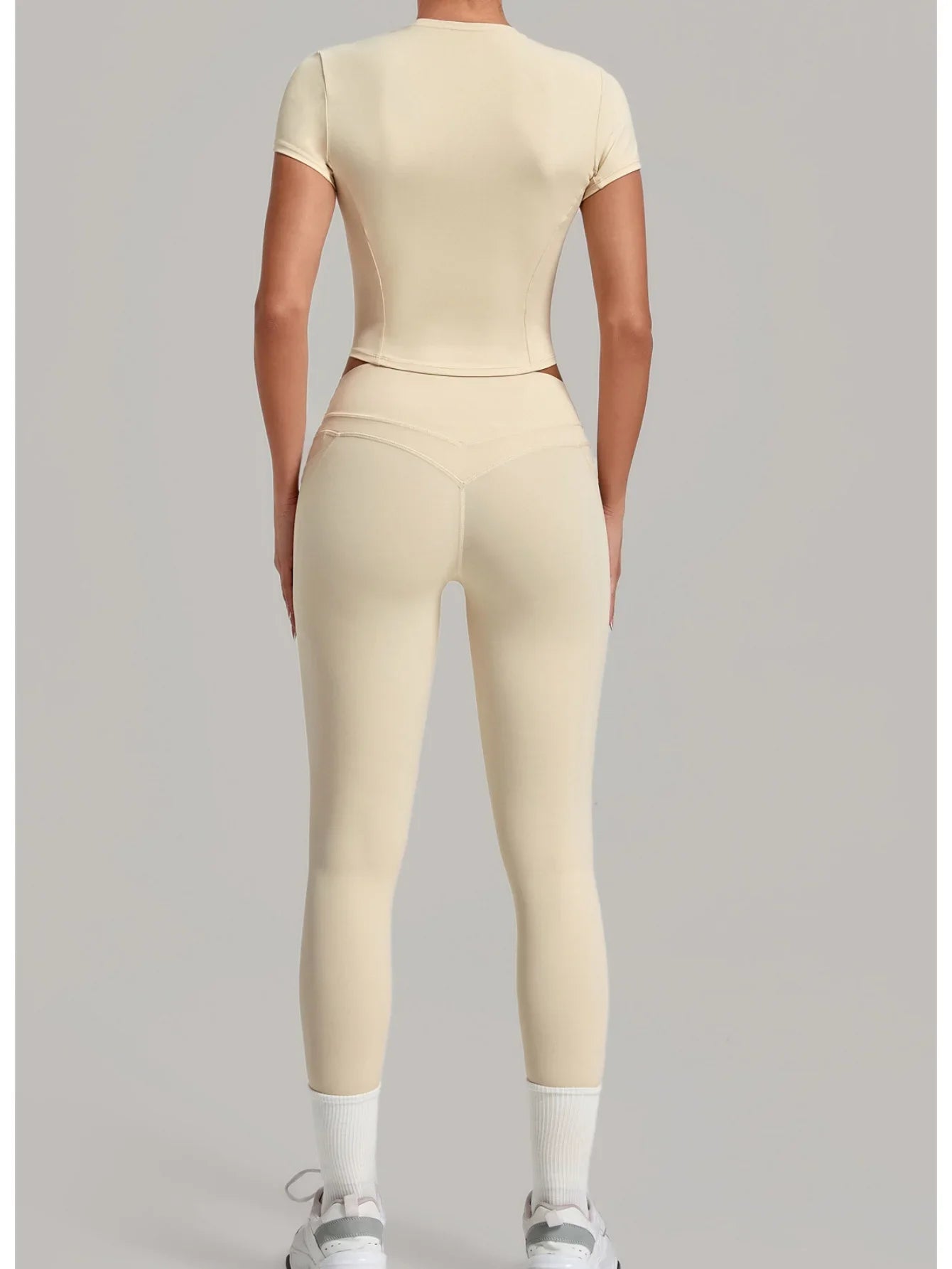 Women Tracksuit Yoga Sets Short Sleeve Slim Sports T Shirts Workout Clothes Outdoor Tight High Waist Pocket Pants Fitness Suits