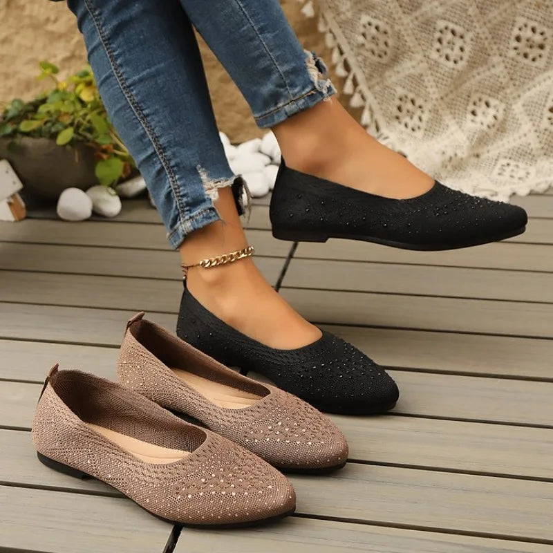 Elastic Knitting Flats Slip on Shoes for Women  Summer Breathable Soft Loafers Woman Lightweight Casual Shoes Mom Moccasins