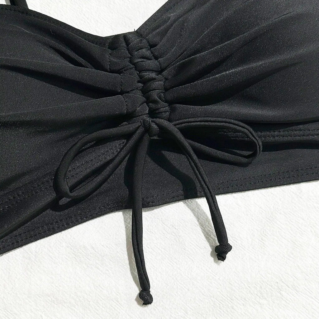 Wrinkled Knotted Shorts High Waist Bikini Female Swimsuit Women Swimwear Two-pieces Bikini Set Tankini Bathing Suit Swim Beach
