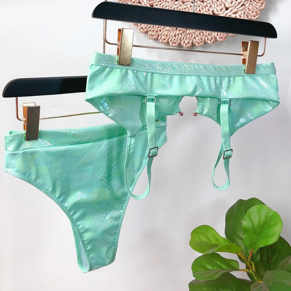 Sexy Bikini Push Up High Waist Swimwear Swimsuit Women Bronzing Snakeskin Print Bikinis Set Bathing Suit Female Metal Hoop Decor