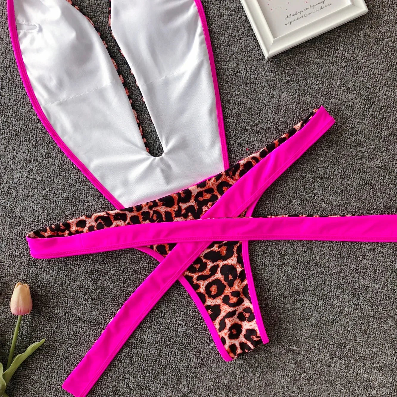 Sexy Bikini 2025 Swimsuit Woman Hollow Out Black Leopard Print Thong Swimwear Front Tie Bathing Suit Backless One Piece Swimsuit
