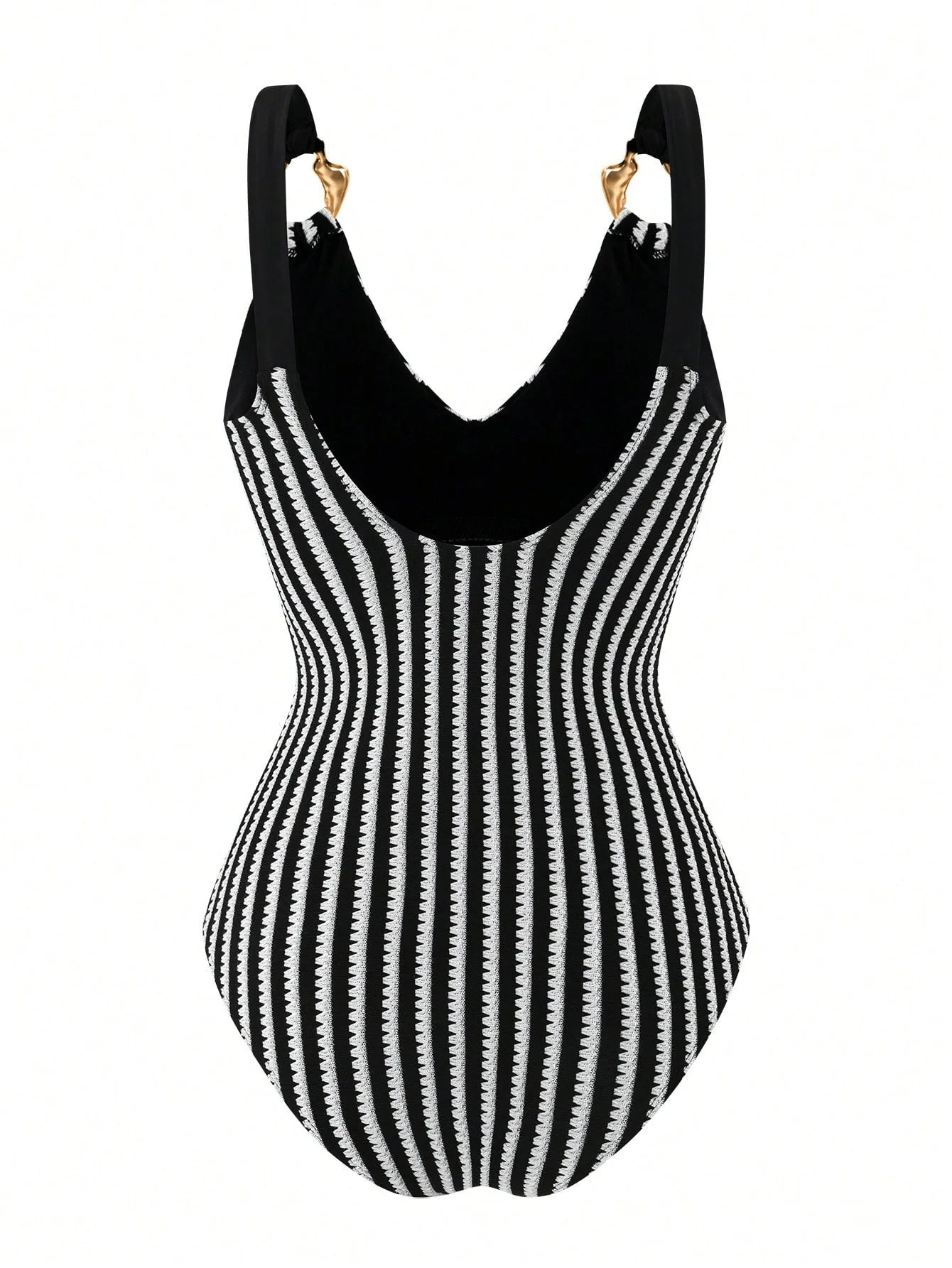 Vintage Black Striped Swimwear Skirts Set Women 2026 Metal Buckle Strap V Neck Slimming Bathing Suit Holiday One Piece Swimsuit