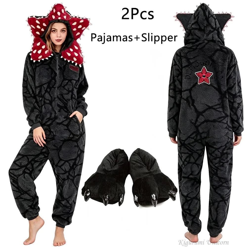 Adult Kigurumi Unicorn Pajamas Winter Thicken Cannibal Flower Demogorgon Cosplay Costume Halloween Suits Slipper XXL Cartoon