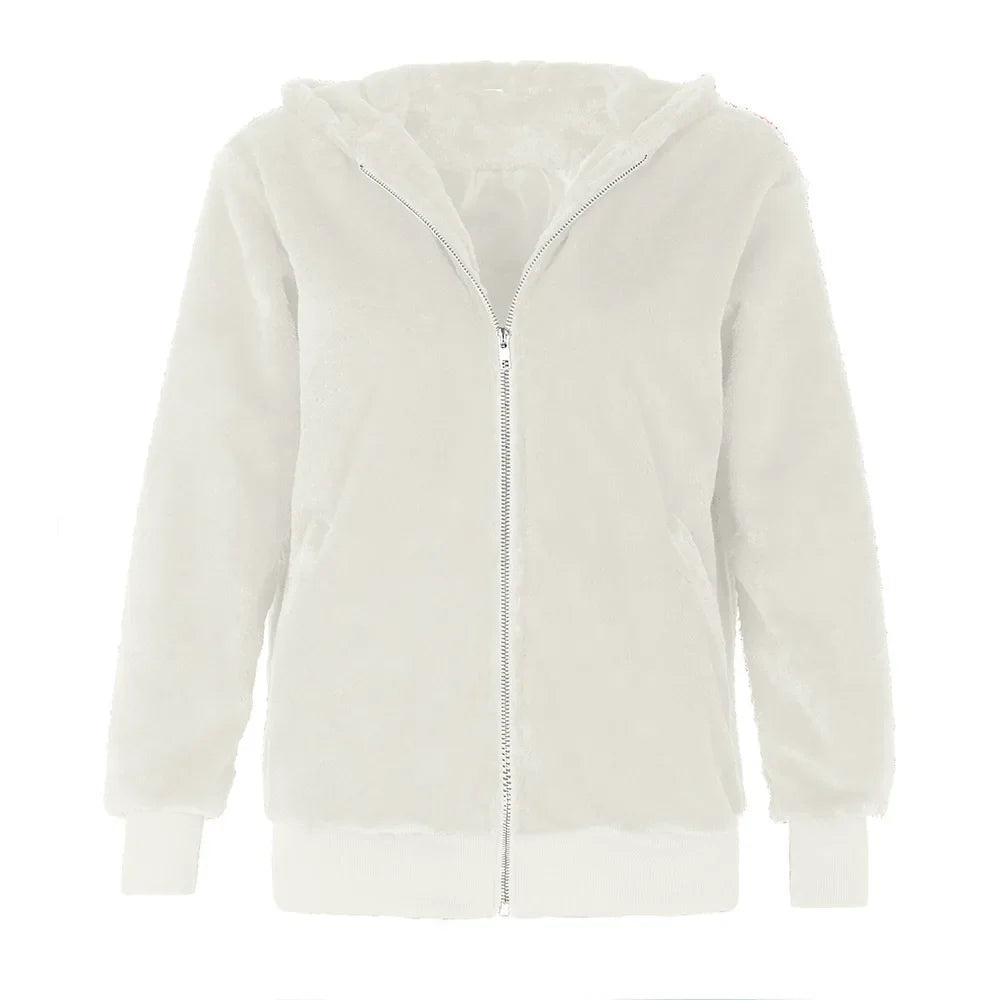 Phantasy Women's Hoodies Women Clothing Streetwear New Style Fashion Hooded Imitation Fur Plush Coat Solid Color Jacket Female