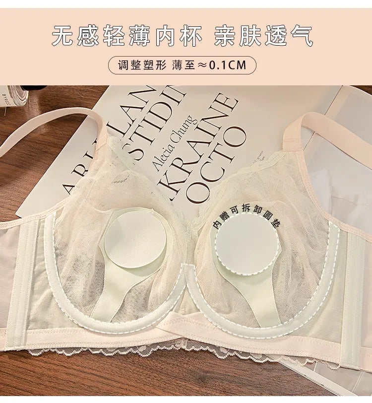 Plus Size Wireless Bra Women Summer Thin Minimizer Large Bust Support Side Coverage Anti Sagging Adjustable Straps Comfort White