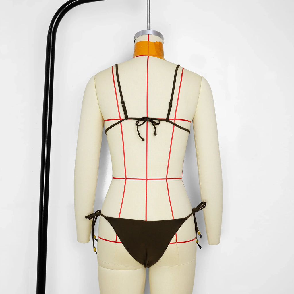 Women's Stylish Solid Color Three-Point Drawstring Bikini Set Cross-Border Swimwear Separate 2025 Sexy Female Bathing Suit