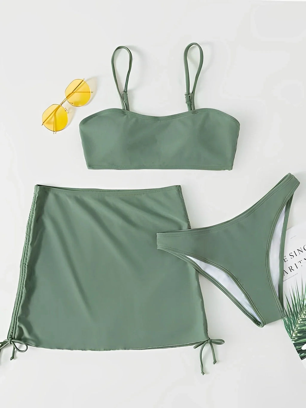 3 Pieces Padded Bikini 2026 Women & Drawstring Skirt Solid Swimsuit Sexy Swimwear Female Bathers Bathing Swimming Swim Suit