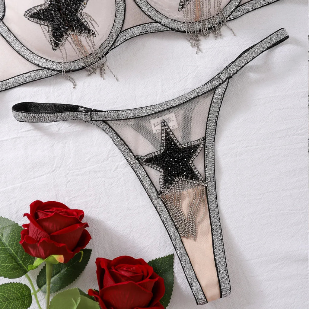 Sexy mesh see-through shapewear sexy split underwear set