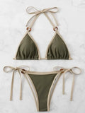 Women Green Halter Micro Ring String Bikini Sets Two Pieces Tie Thong Swimsuit Swimwear Bathing Suit Beach Outfits Biquini