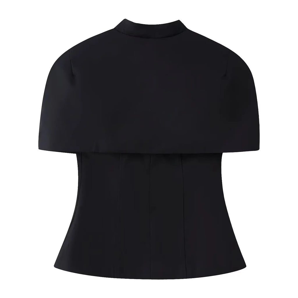 Women's Fashion Casual Shawl-Style Waist-Cinching Top Solid Color For Woman Elegant Cape Sleeve Top For Women White Black 81FF