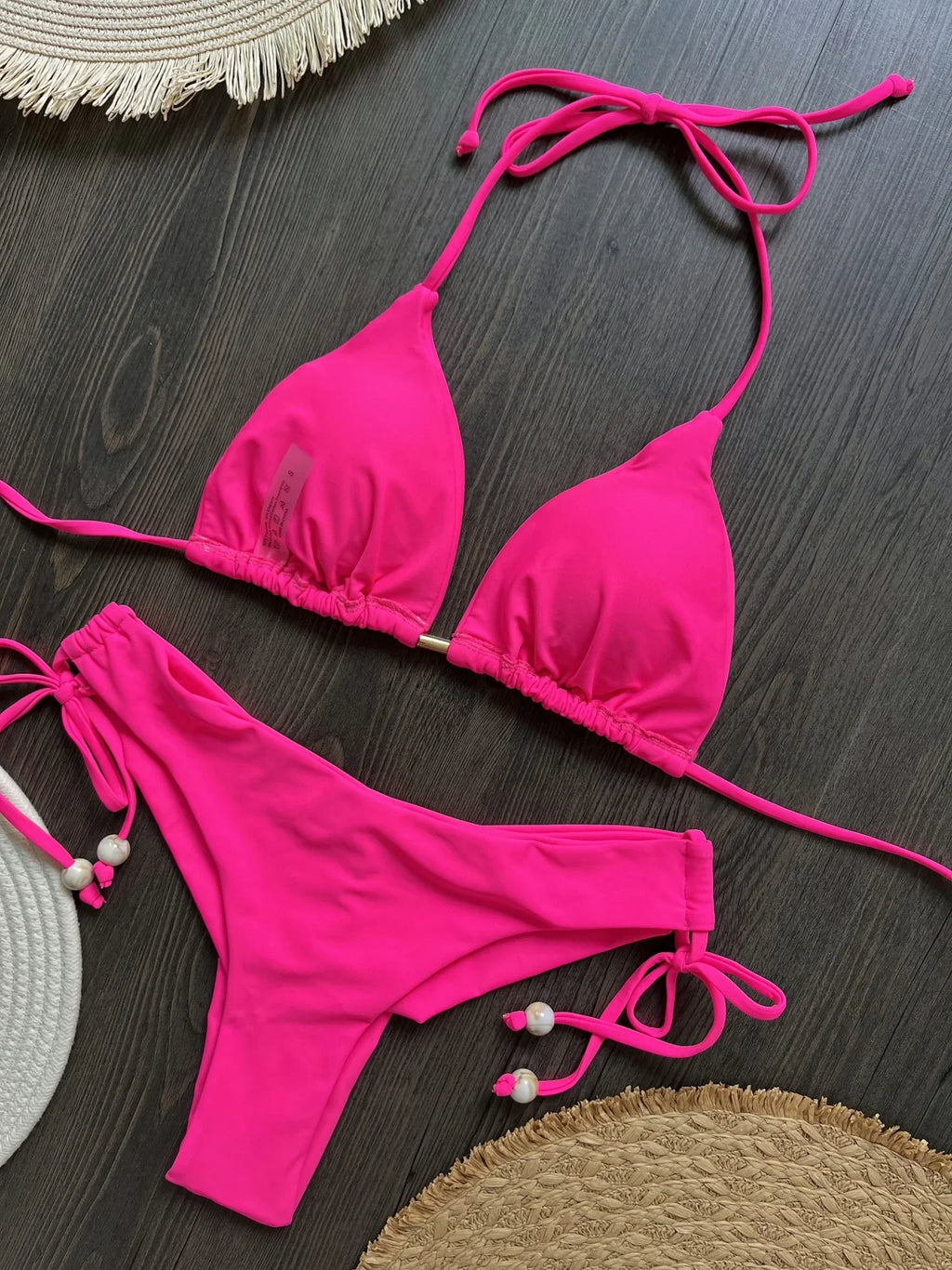 New Solid Color Bikini Set 2026 Women's Swimsuit Hanging Neck Rope Split Swimsuit 2-piece Set Summer Beachwear