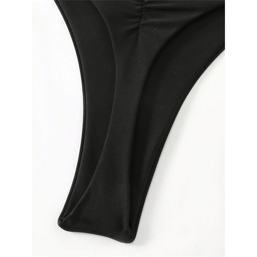 S - XL Black Scrunch Butt Thong Bikini Bottom Swim Brief Women Swimwear Female Bather Brazilian Tanga Panties Underwear V6864