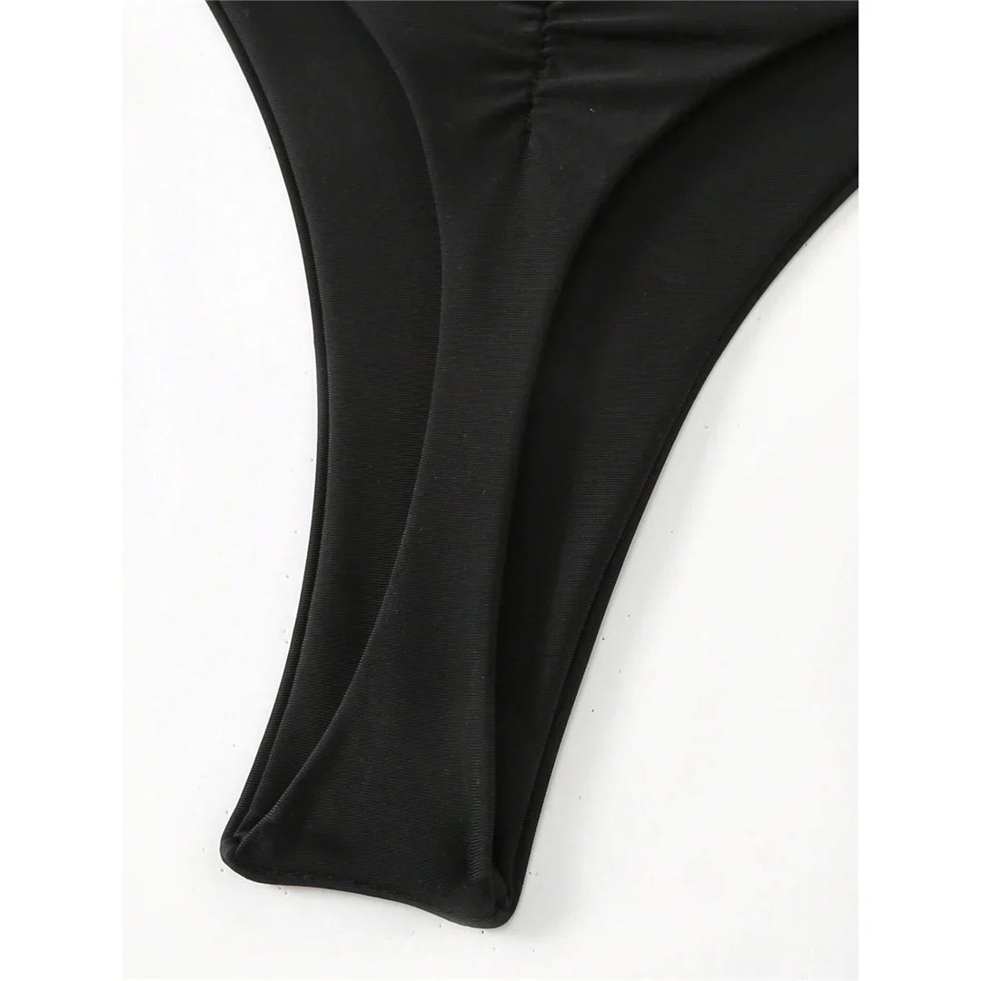 S - XL Black Scrunch Butt Thong Bikini Bottom Swim Brief Women Swimwear Female Bather Brazilian Tanga Panties Underwear V6864