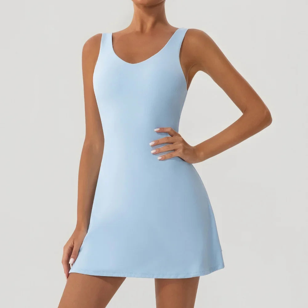 Tennis Fitness Dresses Women Fake Two Piece Sports Dress Outdoor Casual High Elasticity  Running Yoga Golf Mini Skirts