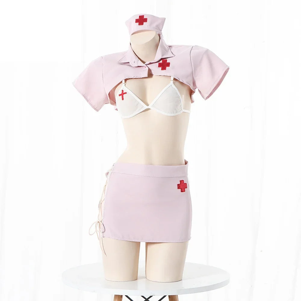 Nurse Uniform Women Sexy Lingerie Temptation Side Split Skirt Open Bra Miniskirt Outfit Adult Roleplay Erotic Cosplay Costume