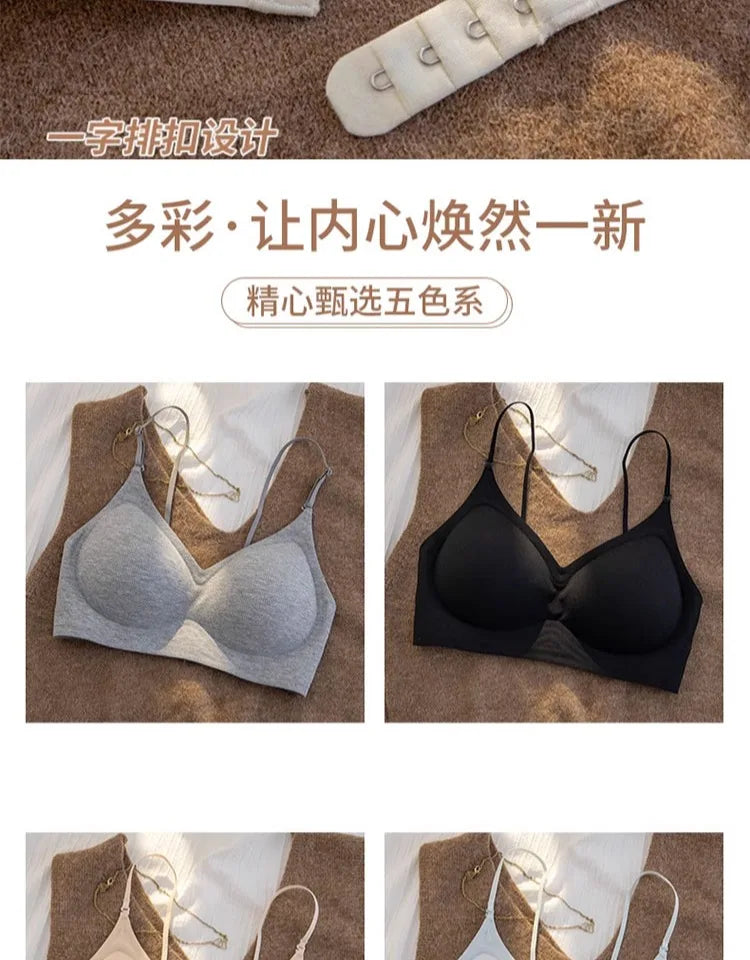 Summer Seamless Crop Top Bra Small Chest Gathered Thin Straps Back Accentuating Bralette Beachwear Light Support Wirefree AU