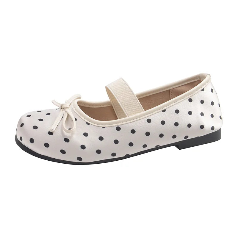Polka Dot Women Ballet Flats Comfortable Round Toe Elastic Band Shoes Street Style Soft Sole Ladies Eelgant Wedding Dress Shoes