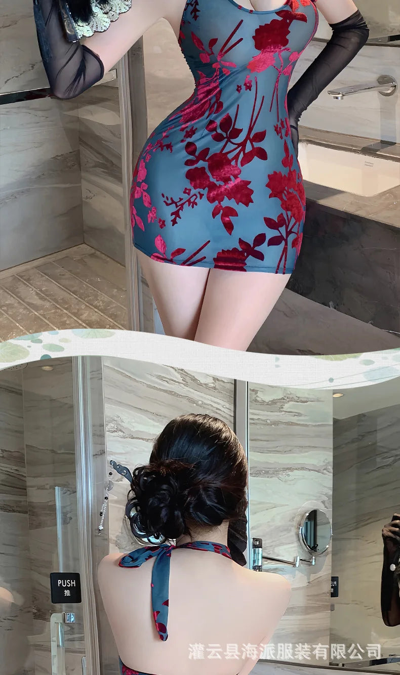 Sexy Homewear Playful Dress High-end Wrap Hip Backless Deep V Suspenders Sleeveless Hanging Neck Dress Pure Desire Charming GHHL