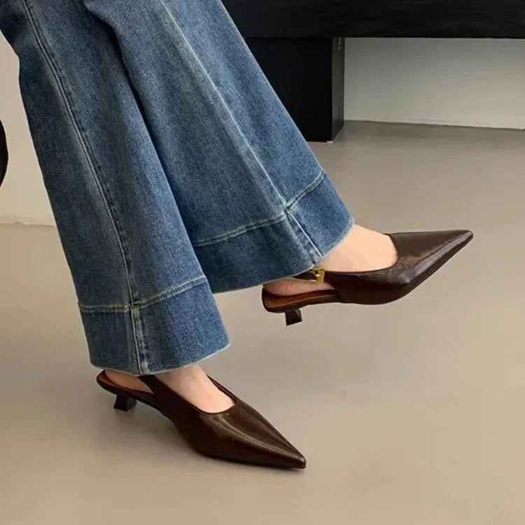 Summer Pointed Toe Women Sandals Fashion Singbacks Mules Shoes Ladies Elegant Low Heel Stripper Party Sandalias 2025
