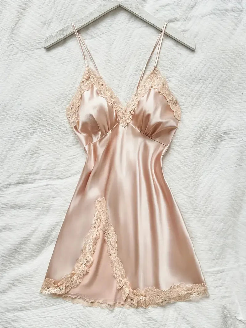V-neck Luxury Pajama Set With Thong Women Nightgown For Sleeping Hot Femme Sleepwear Summer Sleeveless Sleep Dress Holiday Gifts
