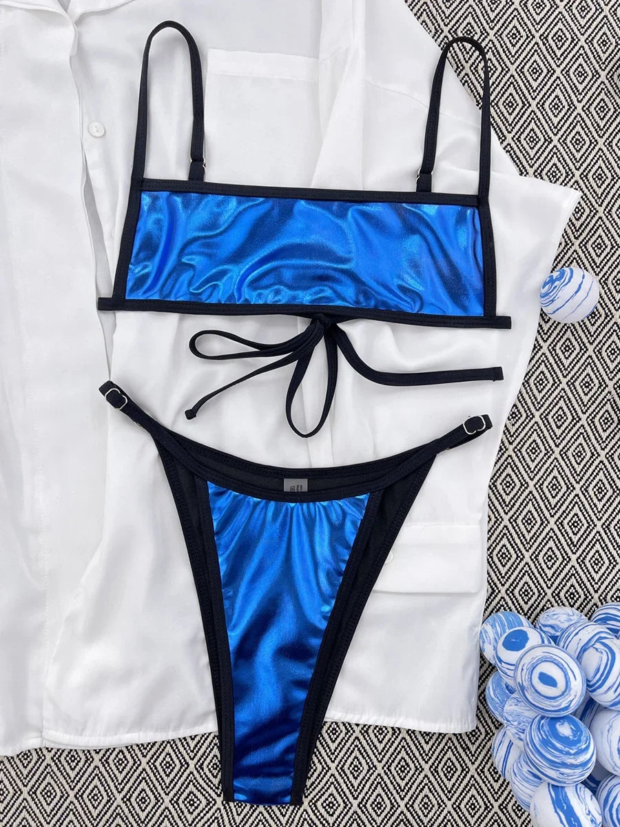 XS - L Shiny Mini Micro Bikini Women Swimwear Female Swimsuit Two-pieces Bikini Set High Cut Bather Bathing Suit Swim Beach Wear
