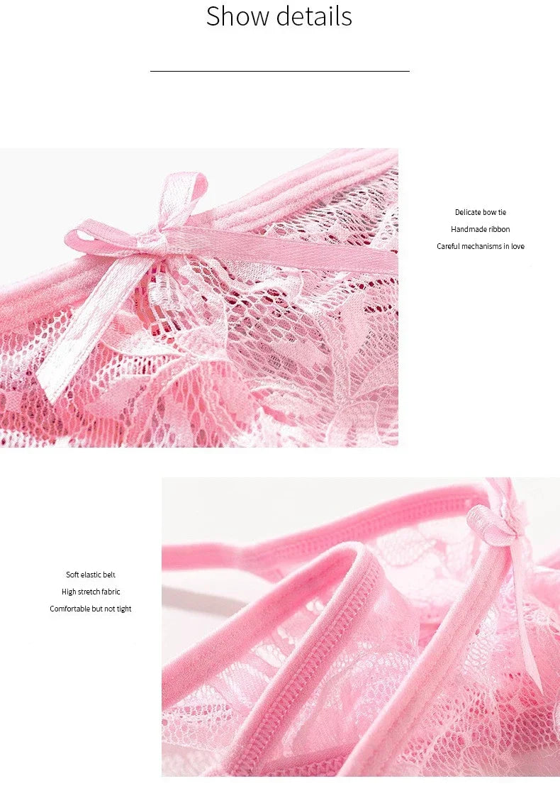 Hot Sexy Mesh Hollow Female Lingerie Transparent Crotchless Women Lace Open Crotch Beading Panties Underwear Erotic Costume