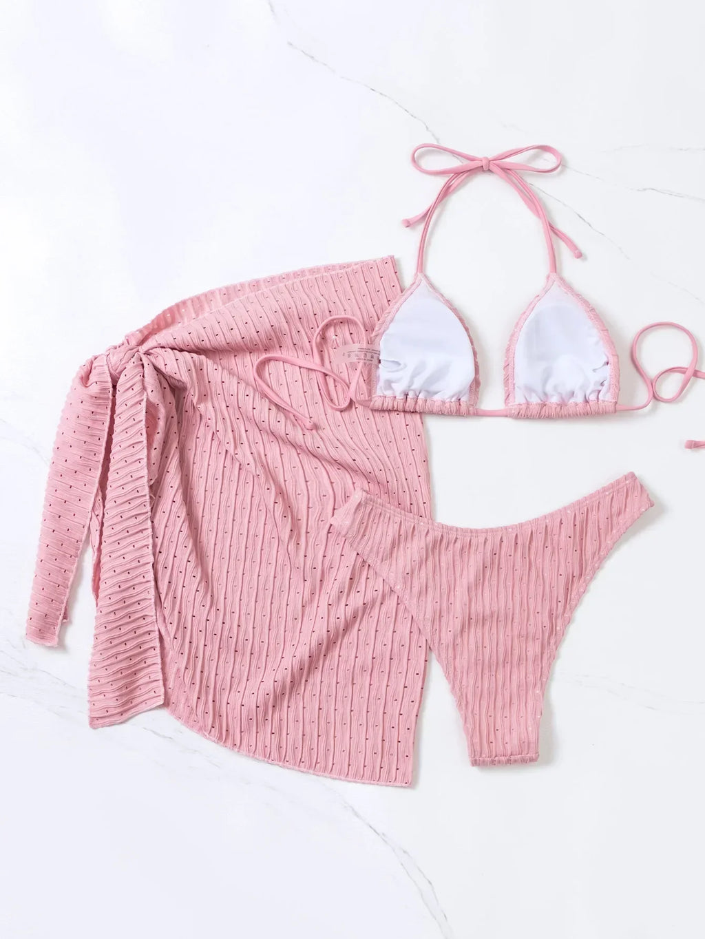 3pcs Sarong Beach Cover Up Skirt Wrinkled Bikini Women Swimwear Female Swimsuit Three-pieces Bikini Set Bathing Suit Swim Lady