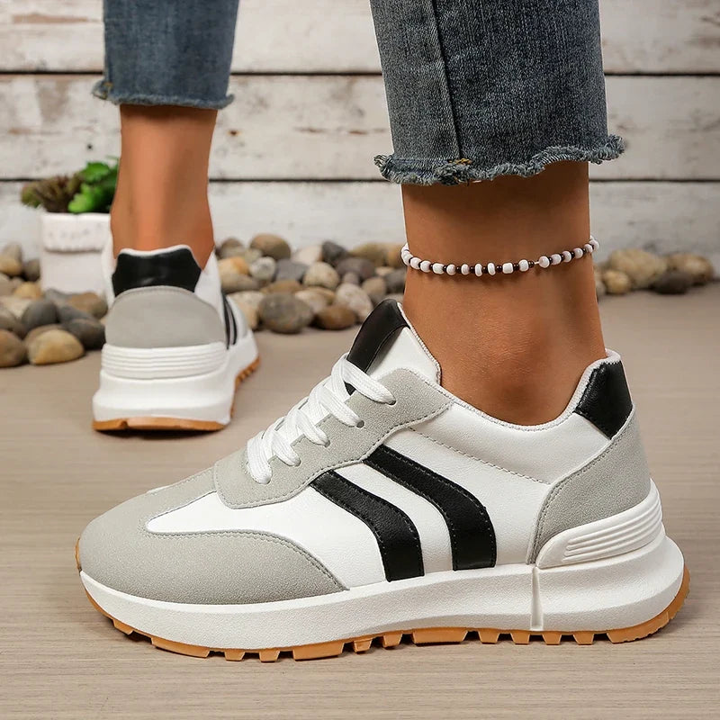 2026 Spring Stripe Thick Sole Sneakers Women Comfortable Anti Slip Platform Sport Sneakers Woman Casual Lace Up Running Shoes