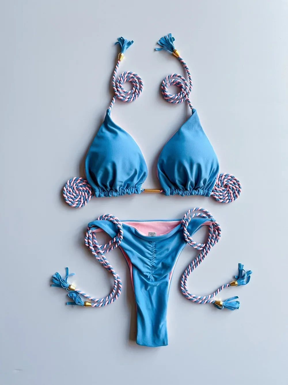 Sexy Solid color Two-piece Triangle Swimwear Women's Swimsuit Braiding rope Bikinis Set Beach Bathing Suit Brazilian Biquinis